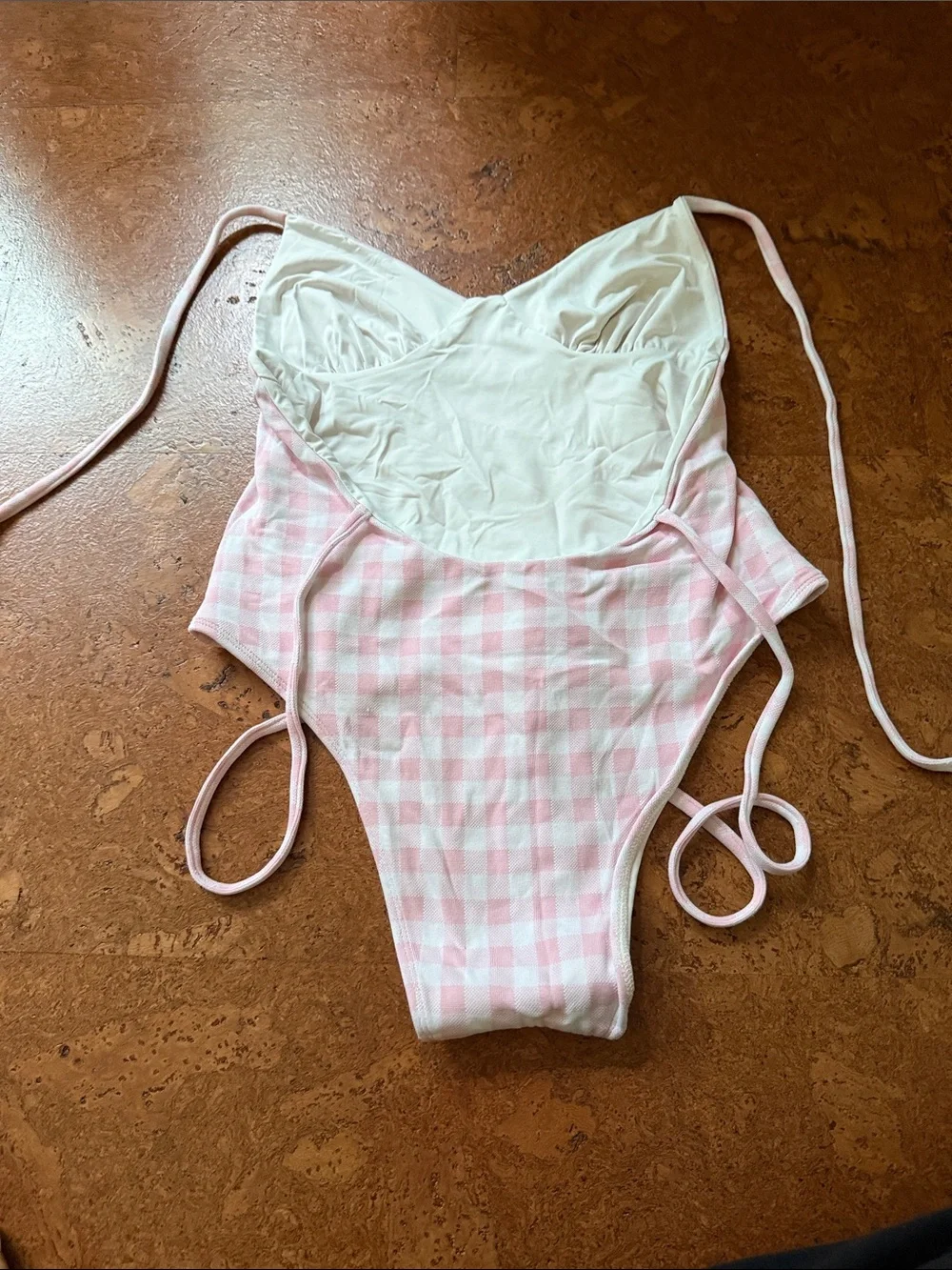 Frankie's Bikinis Pink and White Gingham One-Piece Swimsuit - Medium